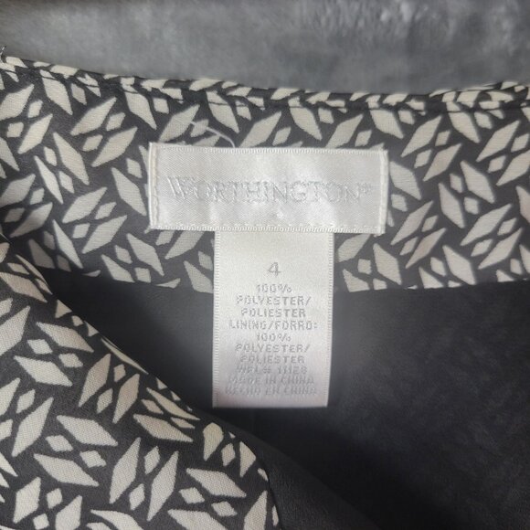 Worthington Womens A-Line Skirt Black White Geometric Print Size 4 Career Office - Picture 2 of 8